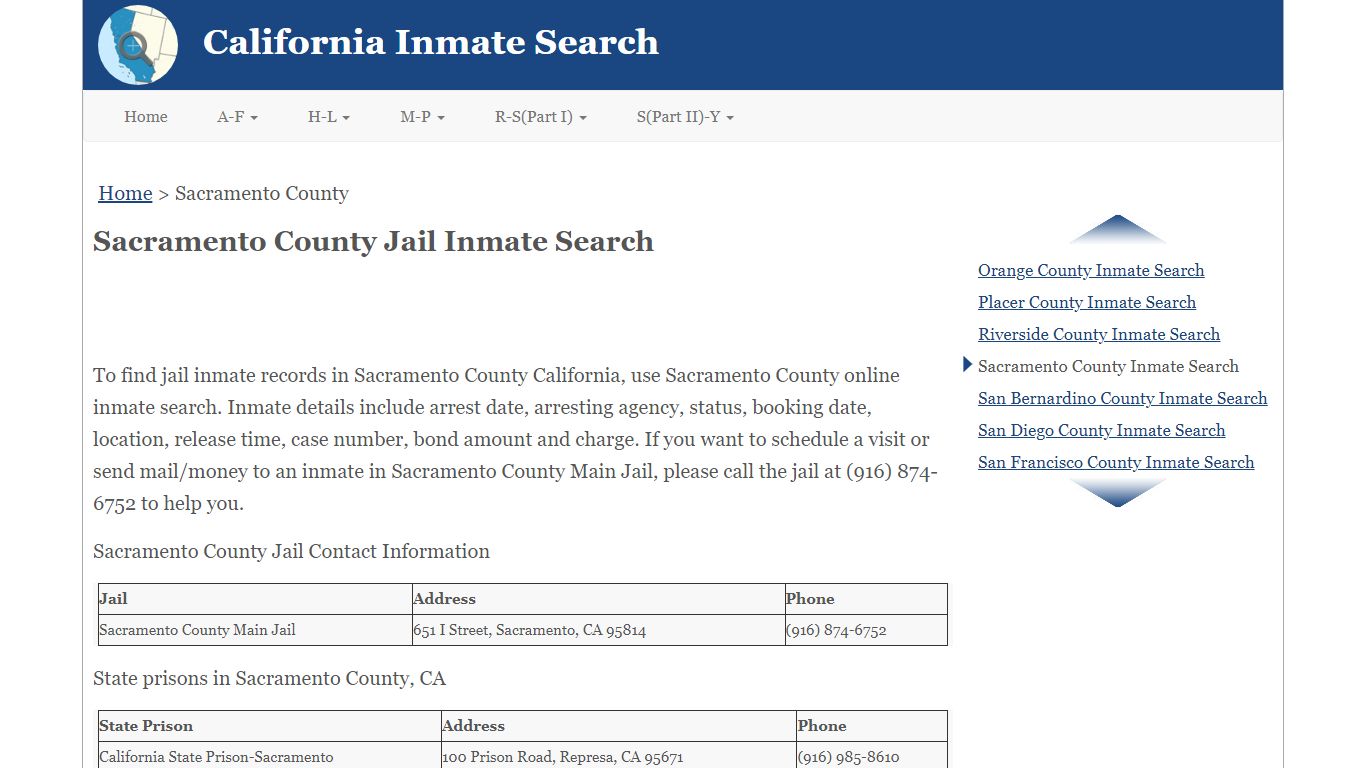 Sacramento County Jail Inmate Search